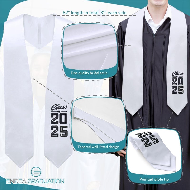 Endea Graduation Stole Class of 2025 With Classic Tips - Unisex Adult - 62" Long - Graduation Sash - Image 2